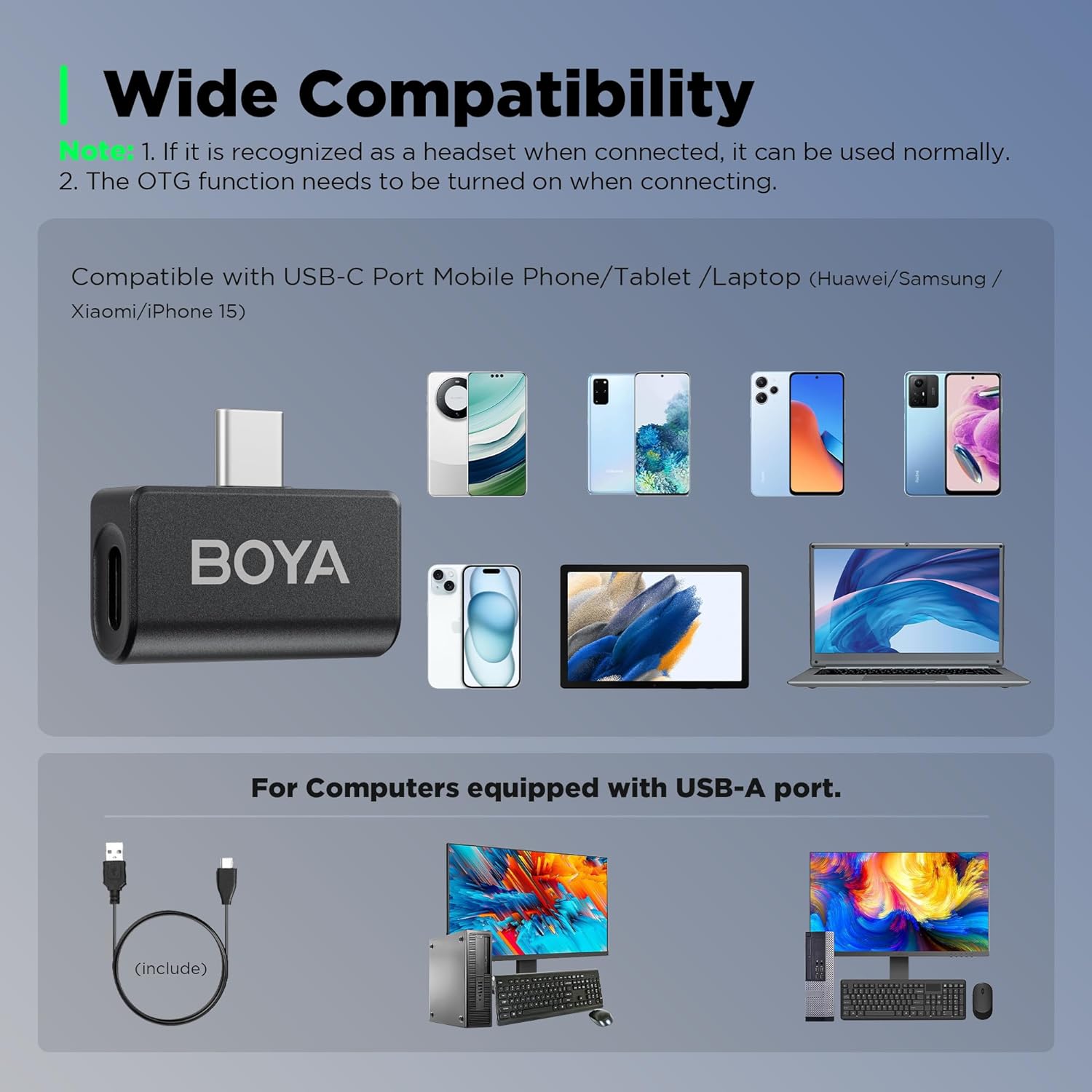 BOYA Wireless Lavalier Microphone for USB C Android Smartphone Clip on Microphone for Type C