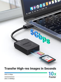 UGREEN قارئ كروت USB 3.0 مزدوج بسلك 6 إنش – يدعم حتى 2TB
