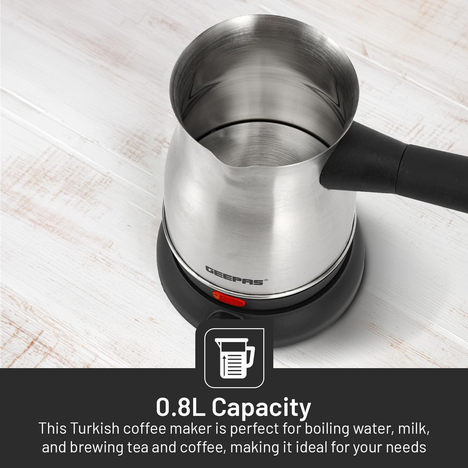 Geepas Electric Turkish Coffee Maker | Stainless Steel | 0.8L | GK38050