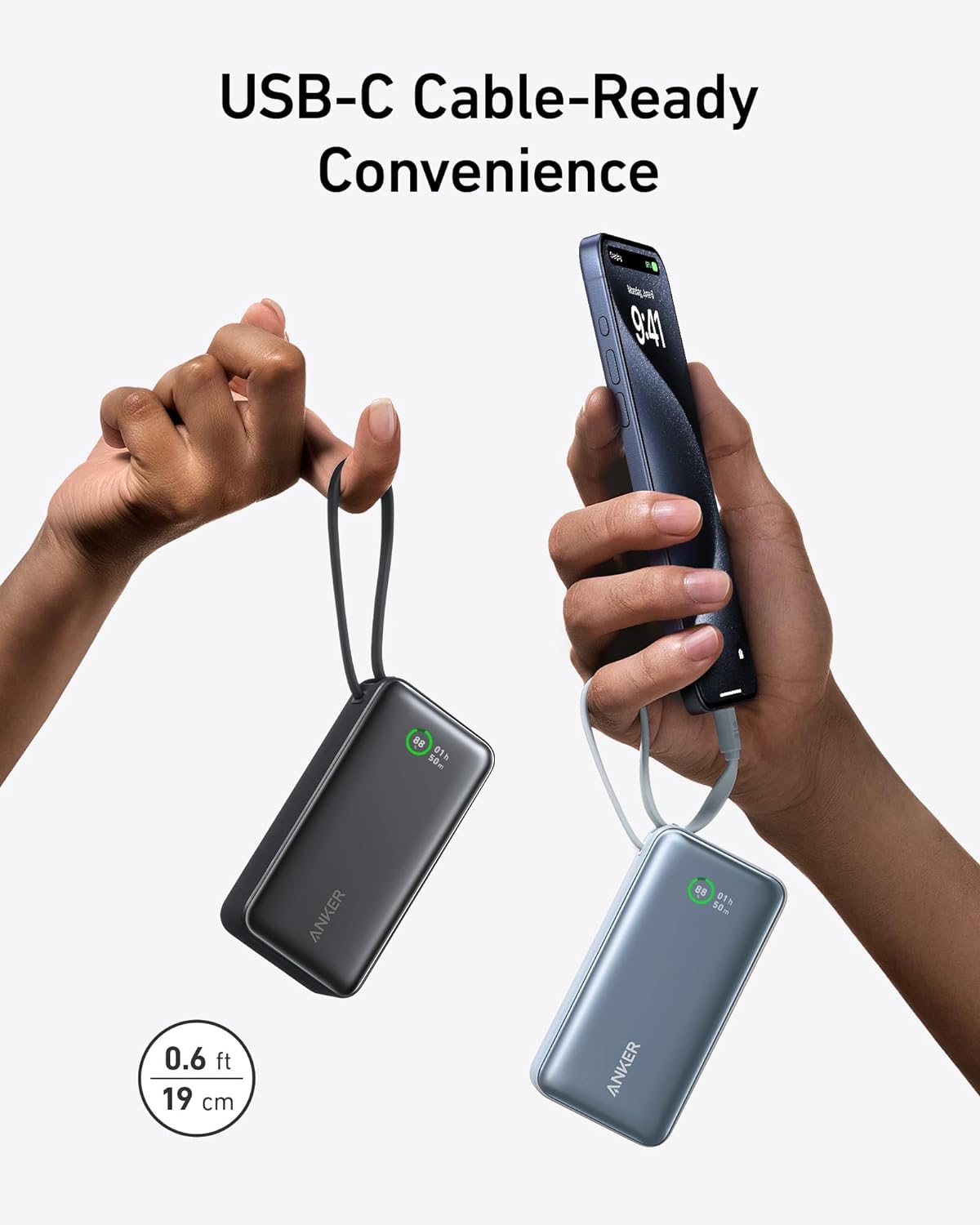 Anker Nano Power Bank 10,000mAh Portable Charger with Built-in USB-C - Black
