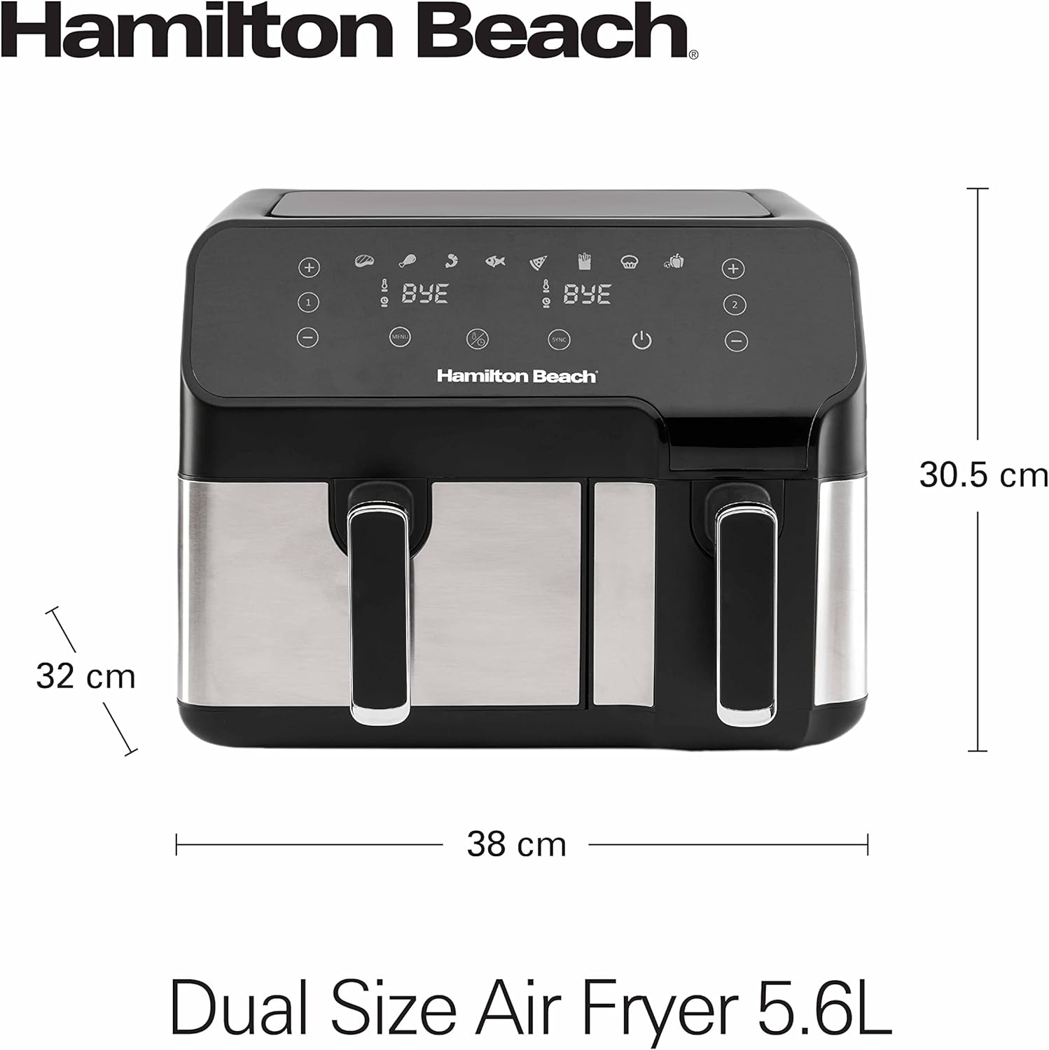 Hamilton Beach Dual Size 8.5L Digital Air Fryer / 5.3L and 3.2L capacity baskets-independently controlled / 1700watts