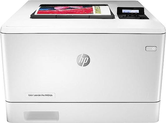 طابعة HP Color LaserJet Pro M454dn، طباعة على الوجهين وإيثرنت مدمج (W1Y44A) باللون الأبيض 