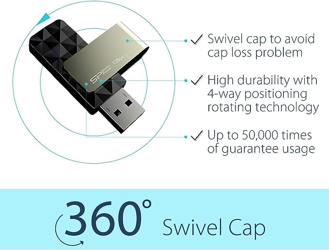فلاش USB B30 من Silicon-Power بسعة 128 جيجابايت باللون الأسود