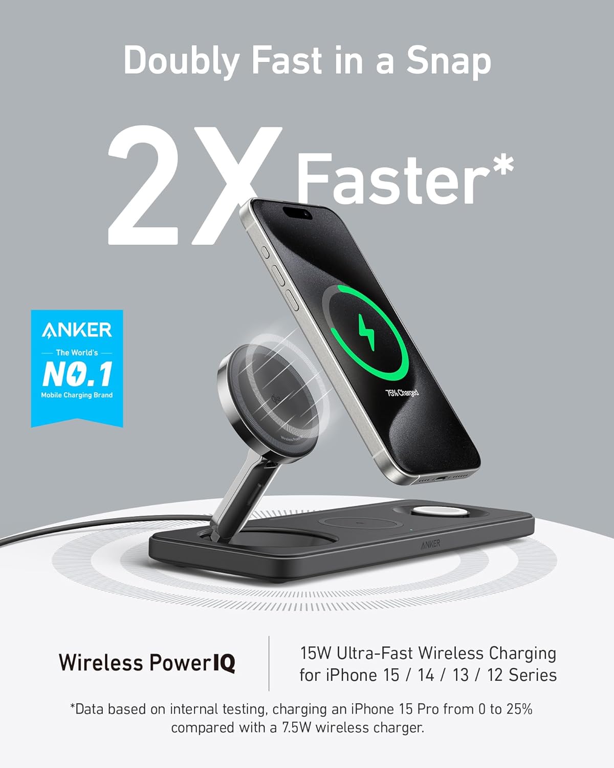 Anker Foldable 3-in-1 Qi2 Certified 15W Ultra-Fast Wireless Charger