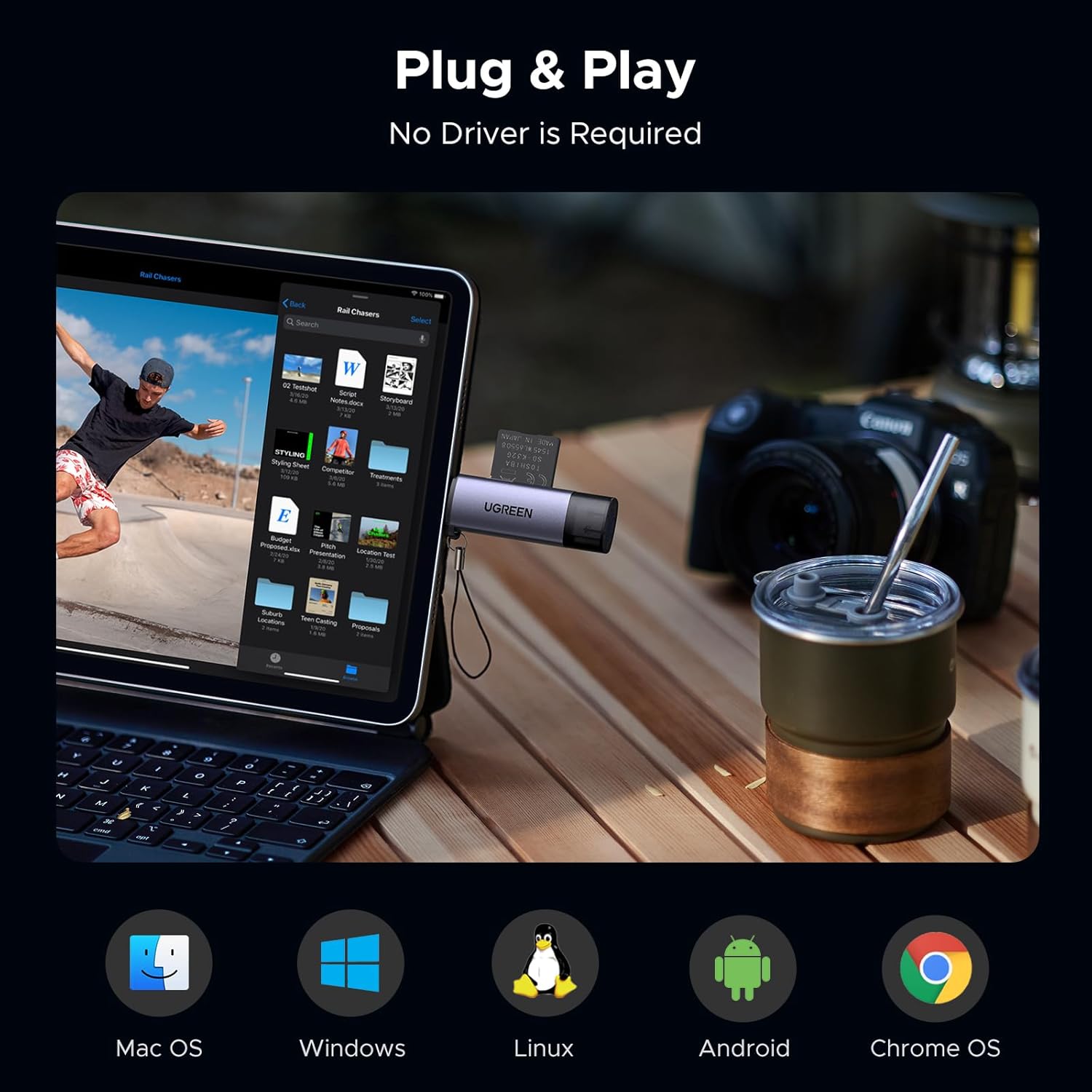 UGREEN USB-C & USB-A SD Card Reader – Dual Slot, 5Gbps.