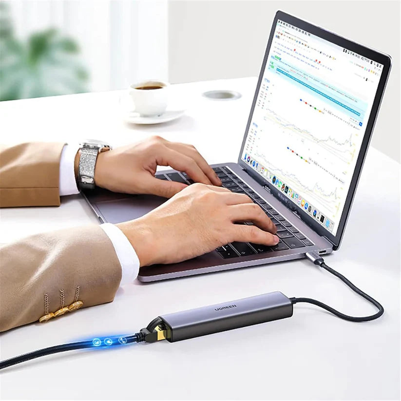 UGREEN USB-C to 3×USB 3.0 + RJ45 Gigabit + 100W PD Adapter UGREEN USB-C to 3×USB 3.0 + RJ45 Gigabit + 100W PD Adapter