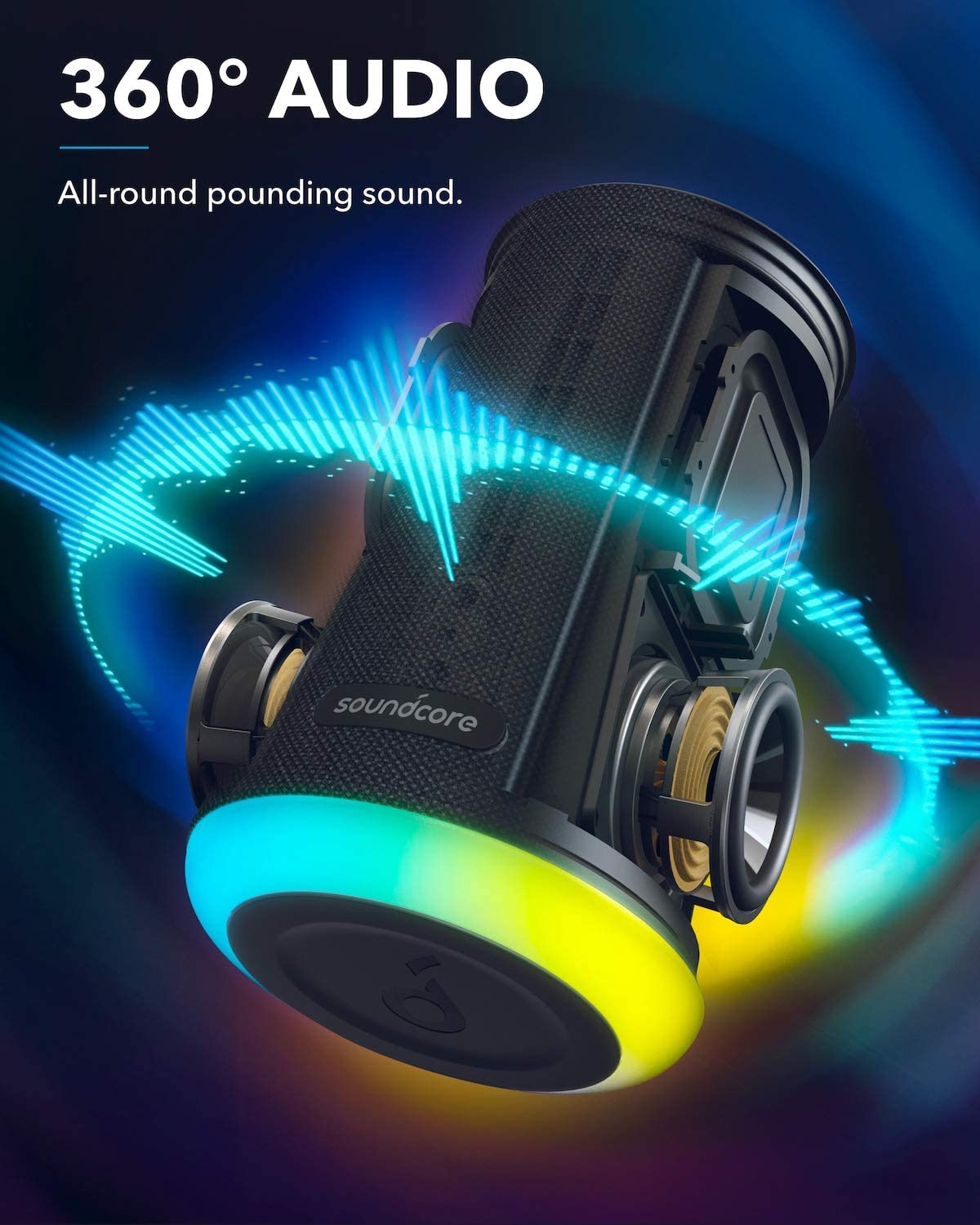 Anker Soundcore Flare Mini Bluetooth Speaker IPX7 Waterproof for Outdoor Parties - Black
