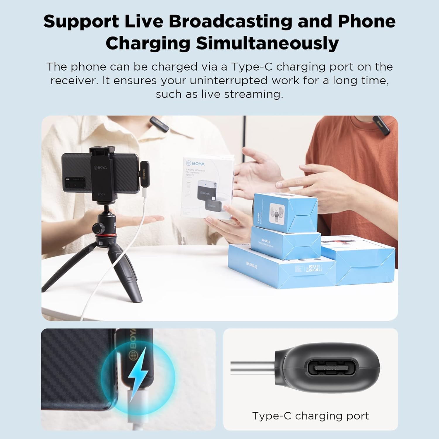 Boya USB-C Wireless Lavalier Microphone Mini Type-C Microphone with Noise Cancelling for OSM Action Boya USB-C Wireless Lavalier Microphone Mini Type-C Microphone with Noise Cancelling for OSM Action