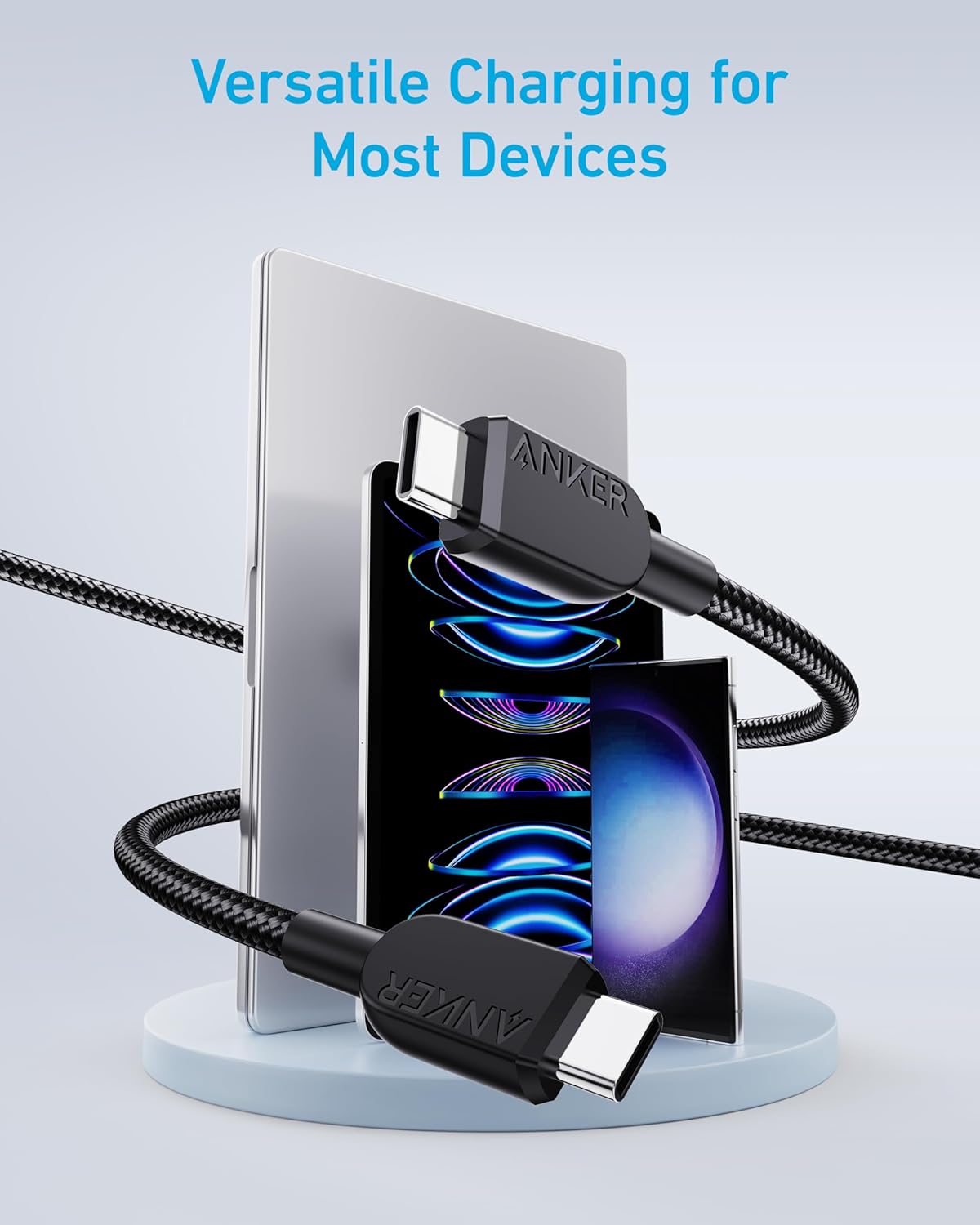 Anker USB-C to USB-C Cable 240W Braided 3ft, 6ft - White Anker USB-C to USB-C Cable 240W Braided 3ft, 6ft - White
