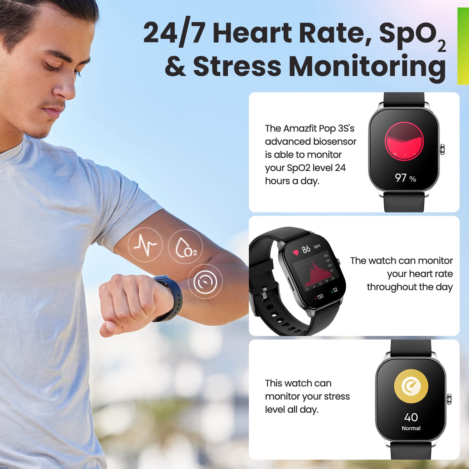 Amazfit Pop 3S Smart Watch with 1.96" AMOLED Display