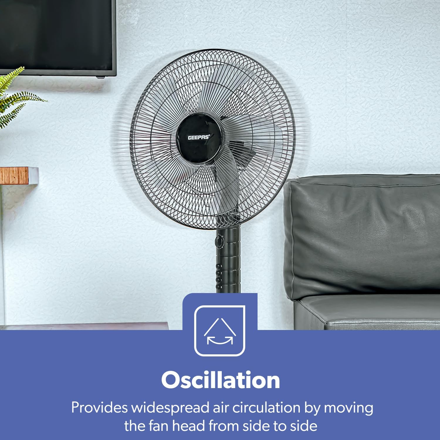 Geepas 16-Inch Stand Fan 3 Speeds Adjustable Height & Timer Geepas 16-Inch Stand Fan 3 Speeds Adjustable Height & Timer