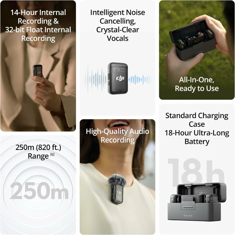 DJI Mic 2 (2 TX + 1 RX) Wireless Lavalier Microphone with 250m Range DJI Mic 2 (2 TX + 1 RX) Wireless Lavalier Microphone with 250m Range