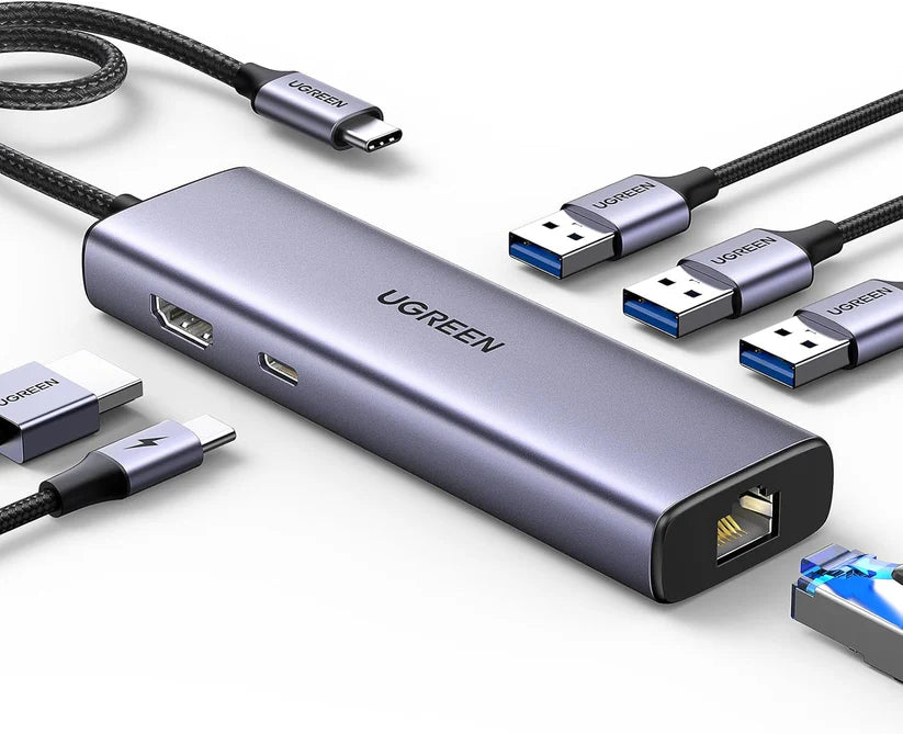 محول UGREEN USB-C مع HDMI 4K وشبكة RJ45 وشحن PD