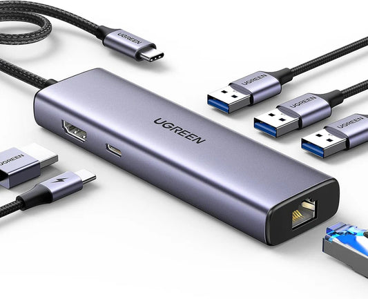 محول UGREEN USB-C مع HDMI 4K وشبكة RJ45 وشحن PD