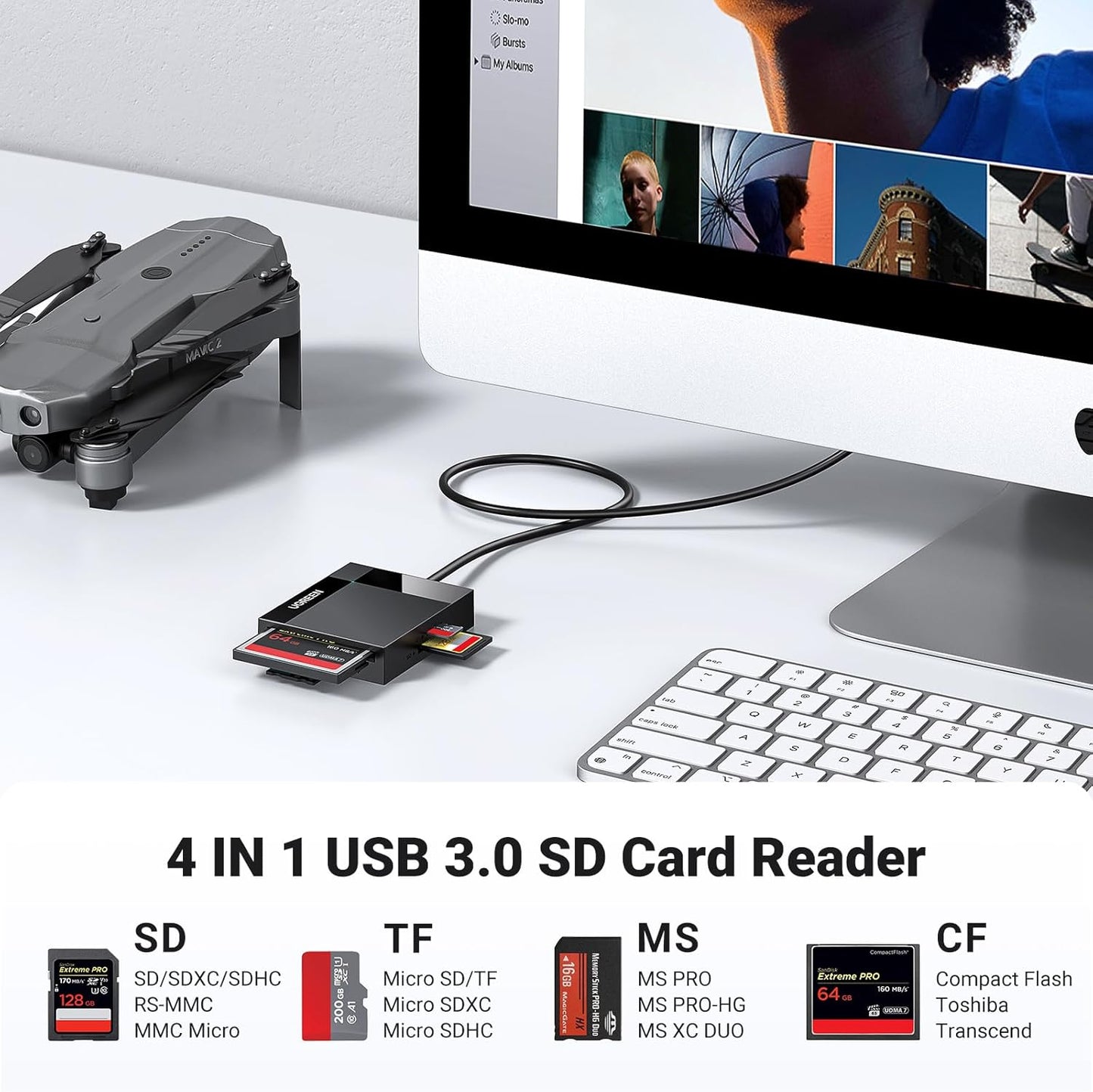 UGREEN USB 3.0 SD Card Reader – 4-in-1 Multi-Card Hub, 5Gbps Speed