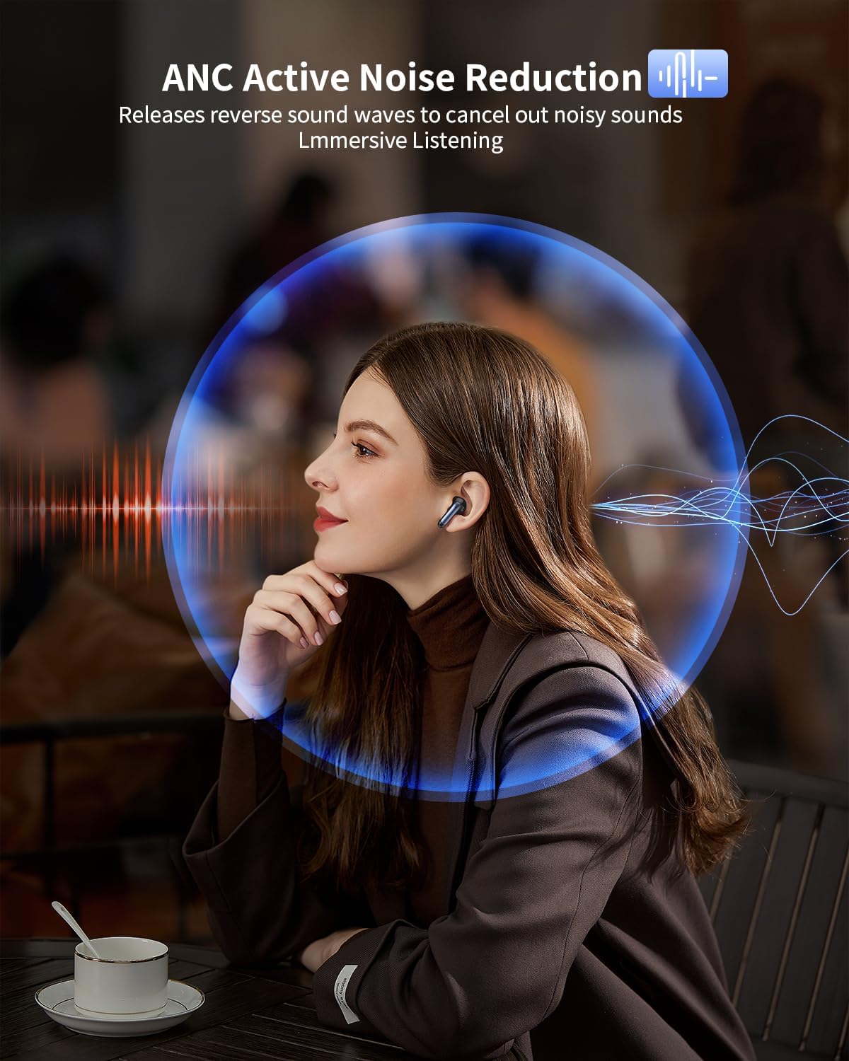 سماعات أذن لاسلكية من ماكدودو تعمل بتقنية البلوتوث 5.3، سماعات أذن لاسلكية حقيقية لإلغاء الضوضاء، شاشة ليد للطاقة