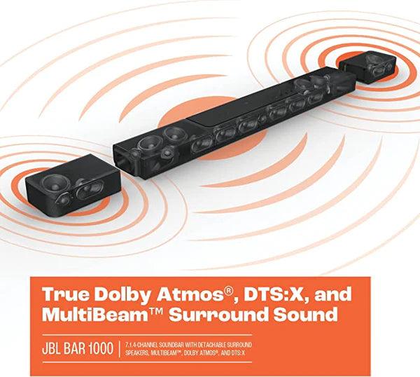 مكبر صوت JBL BAR1000 7.1 قناة مع مكبر صوت محيطي قابل للفصل بتقنية Dolby Multibeam 