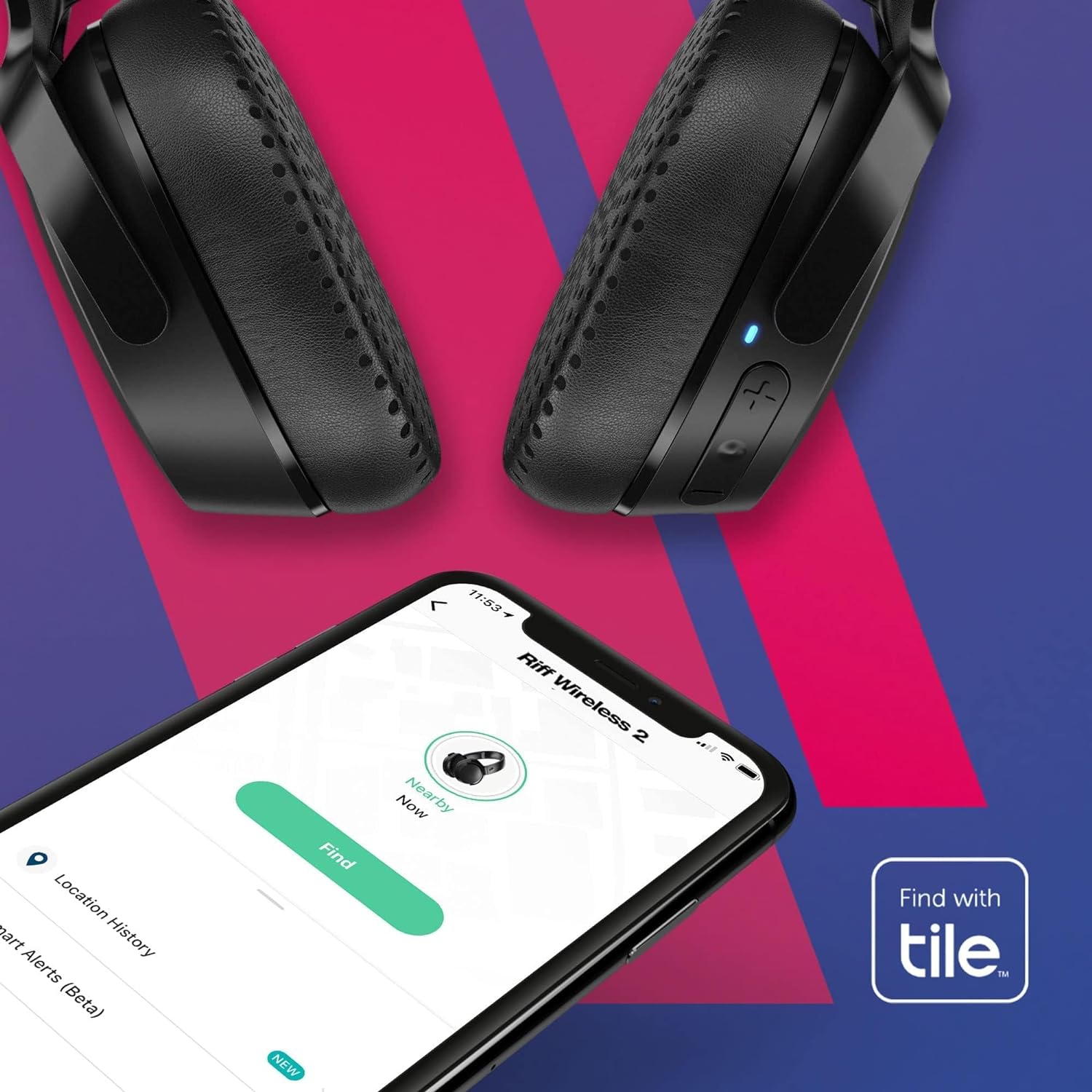 Skullcandy Riff 2 Wireless On-Ear Headphones: 34 Hr Battery, Mic - Black