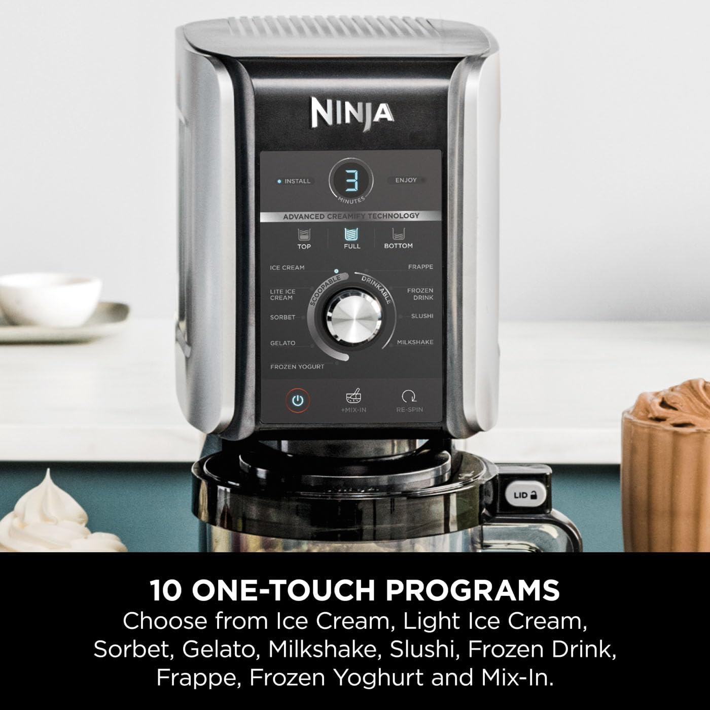 Ninja CREAMi Deluxe صانعة آيس كريم ومشروبات 10 في 1