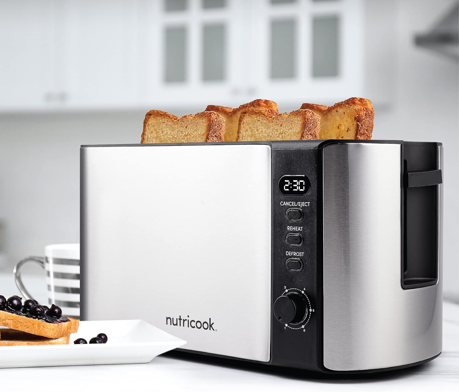 Nutricook 4 Slice Stainless Steel LED Digital Toaster, 1500 Watt - Silver Nutricook 4 Slice Stainless Steel LED Digital Toaster, 1500 Watt - Silver