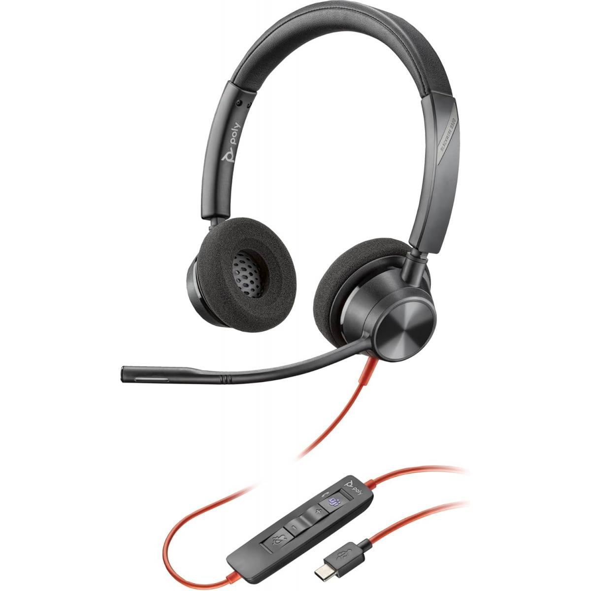 Poly Blackwire 3320 Stereo USB-C Headset – Microsoft Teams Certified, Noise-Canceling Mic, USB-C/A Adapter