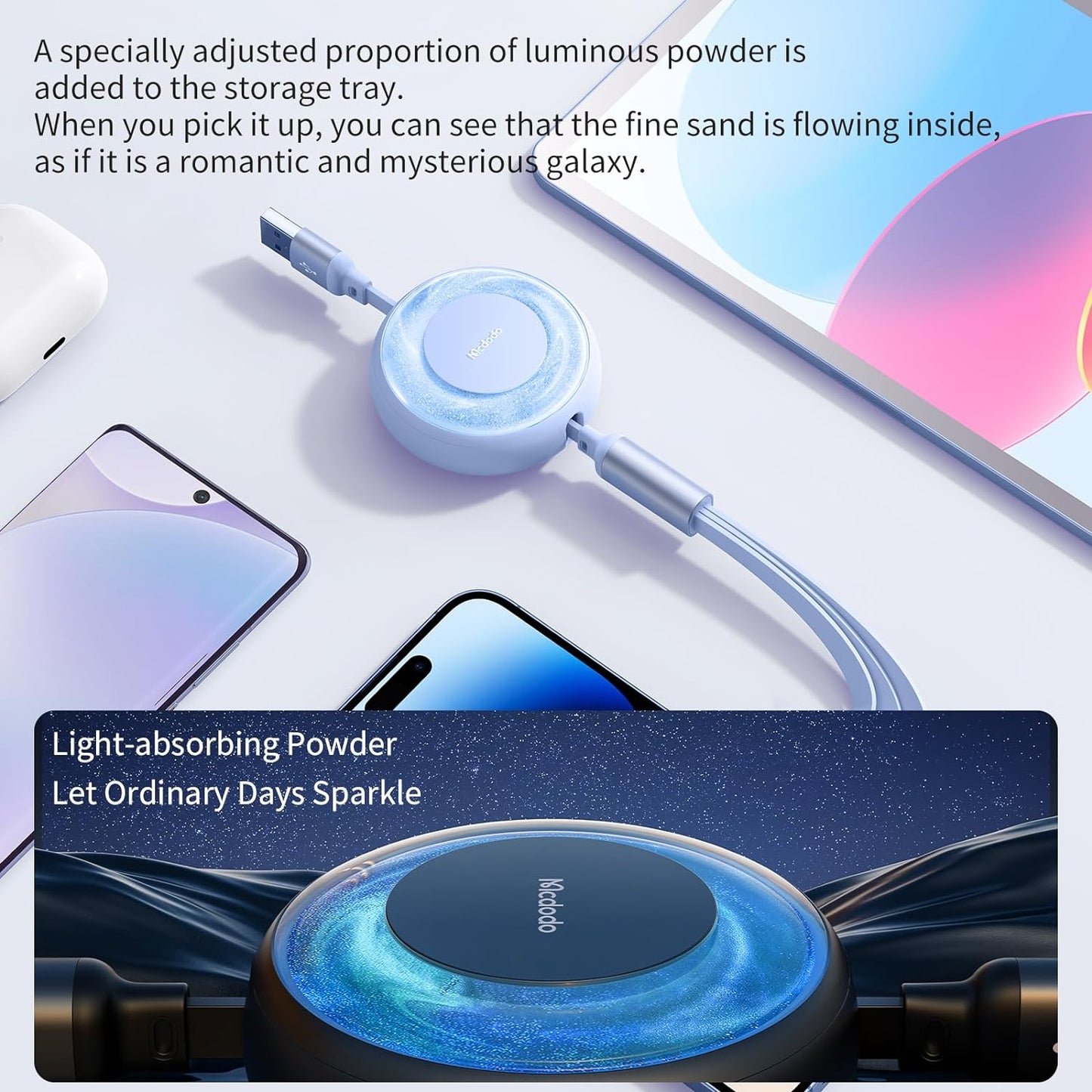 Mcdodo USB Retractable Cable for Lightning & Type C Convenient - Black & Blue