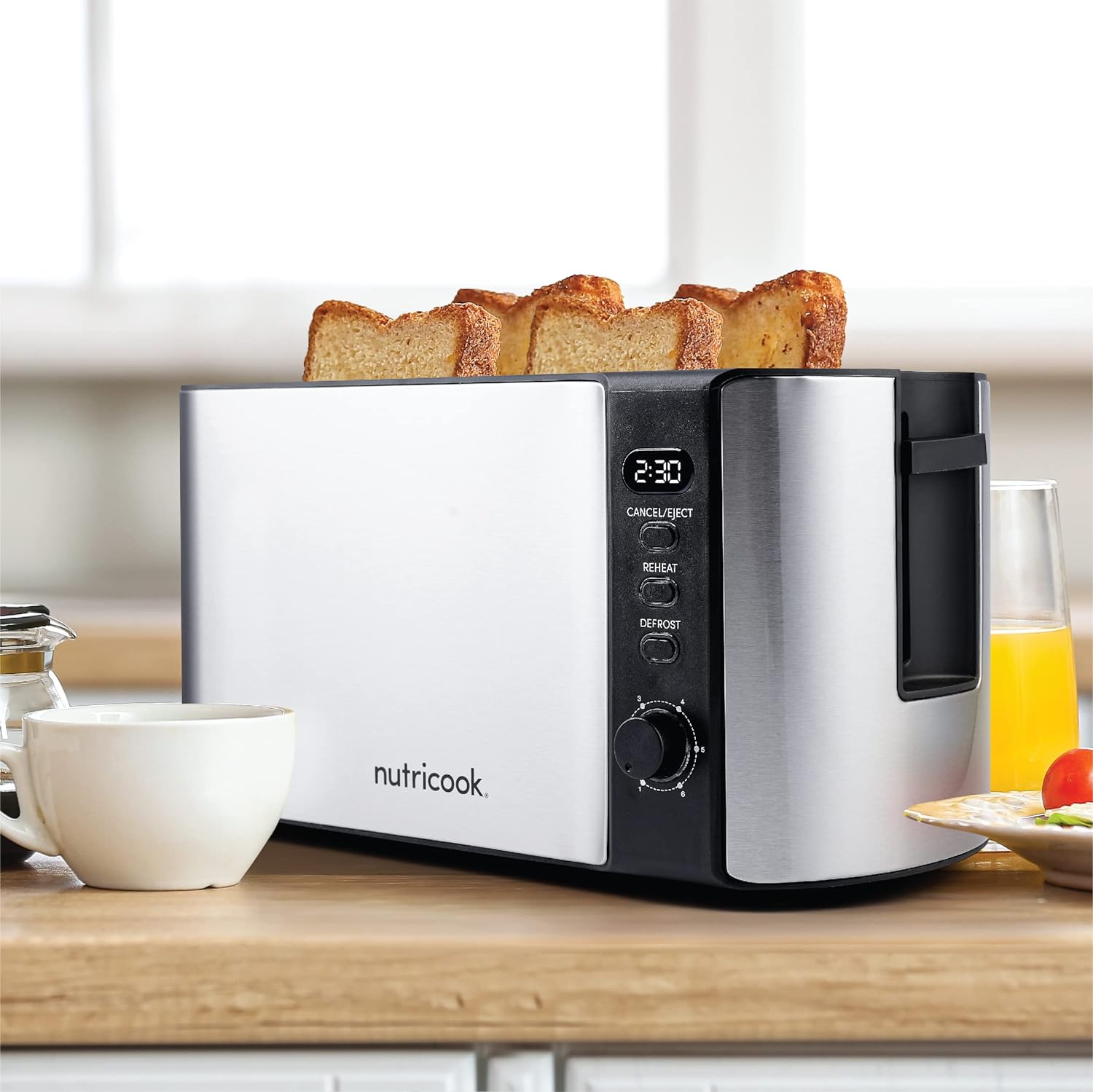 Nutricook 4 Slice Stainless Steel LED Digital Toaster, 1500 Watt - Silver