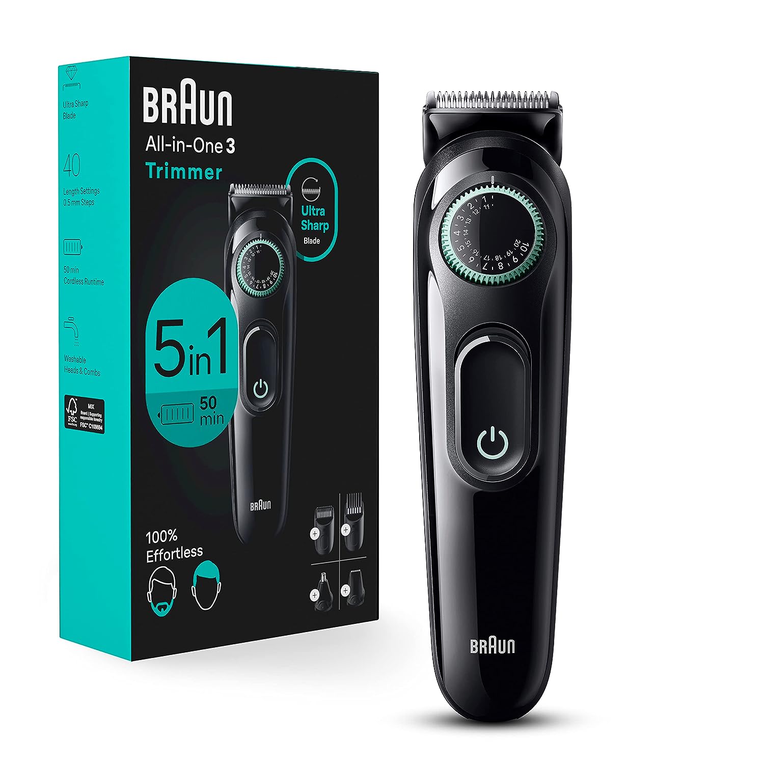 Braun Series 3 : 5-in-1 Men's Grooming Kit with Ultra-Sharp Blade, 40 Length Settings - Black