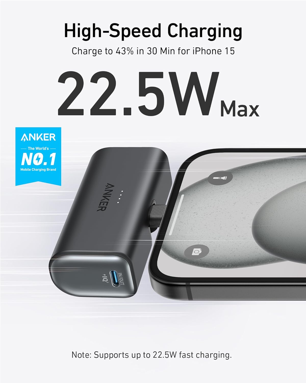 Anker Nano Power Bank with Built-in Foldable USB-C Connector 5,000mAh Portable Charger 22.5W