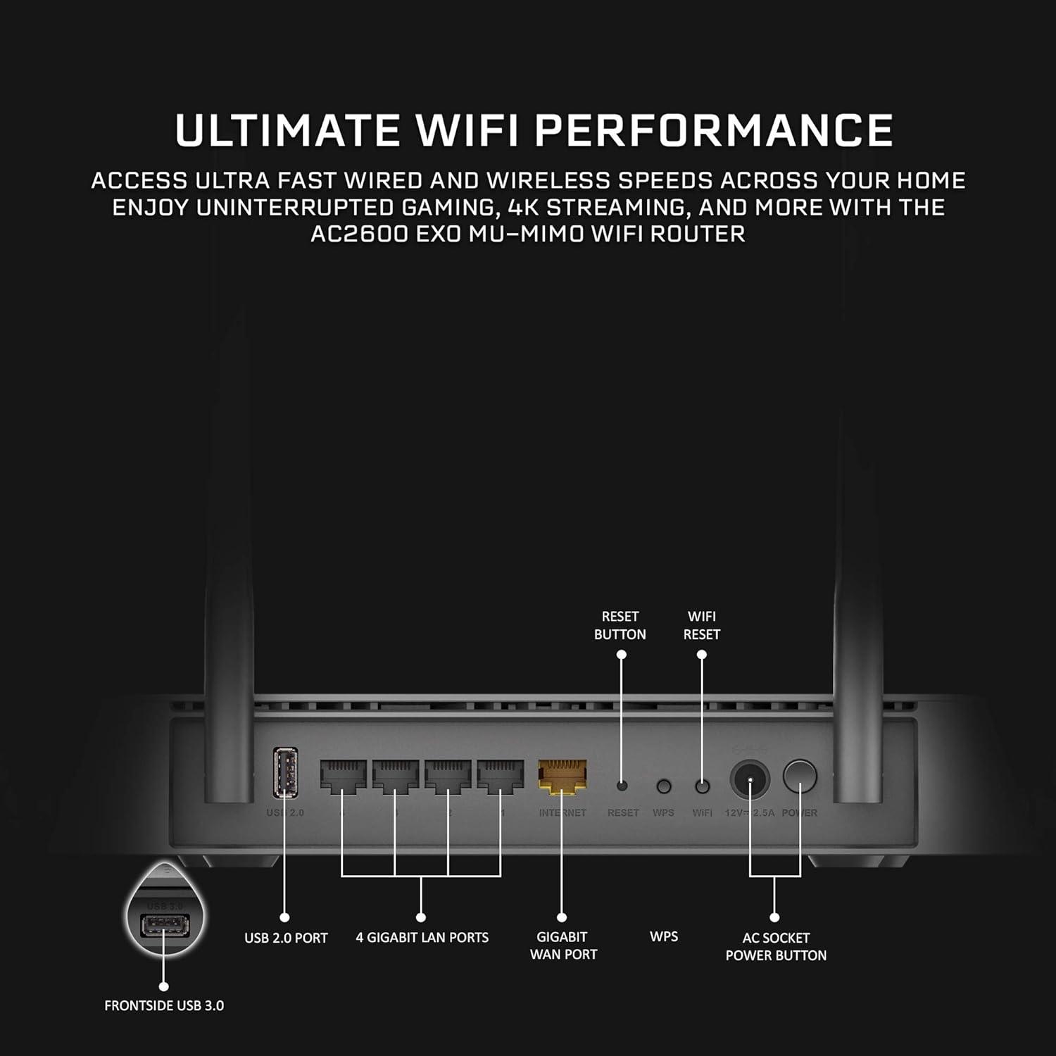 راوتر واي فاي D-Link، AC2600 MU-MIMO ثنائي النطاق Gigabit 4K للبث والألعاب مع منافذ USB، إنترنت لاسلكي 4x4 للمنزل