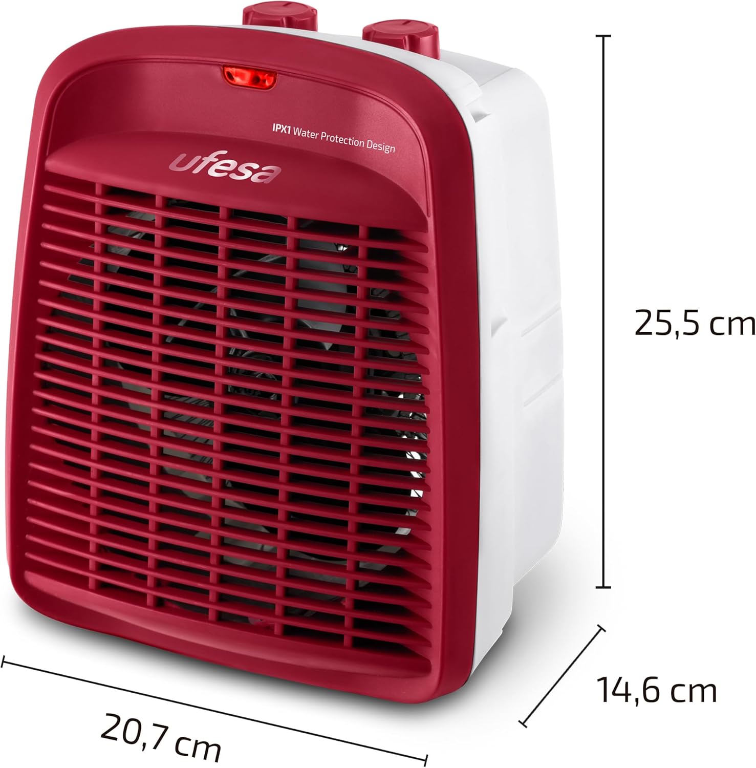 Ufesa Persei Red Electric Heater - 2000W Portable Heater for Small Spaces