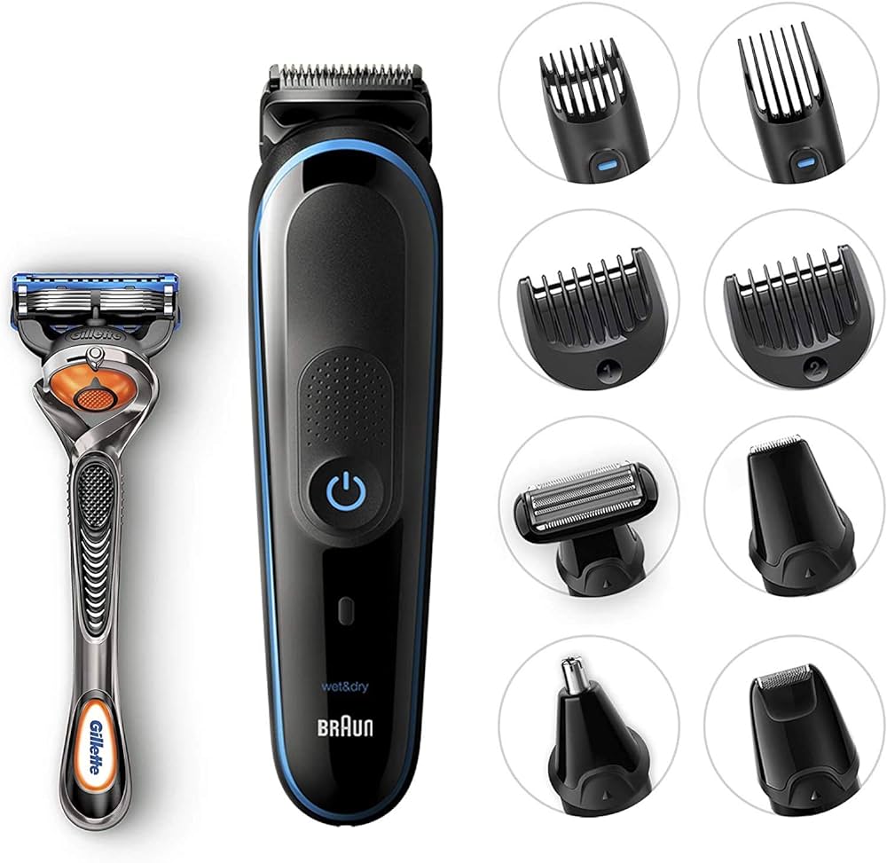Braun: 9-in-1 Men's Grooming Kit ,Beard Trimmer, Hair Clippers, Ear & Nose Trimmer - Black/Blue