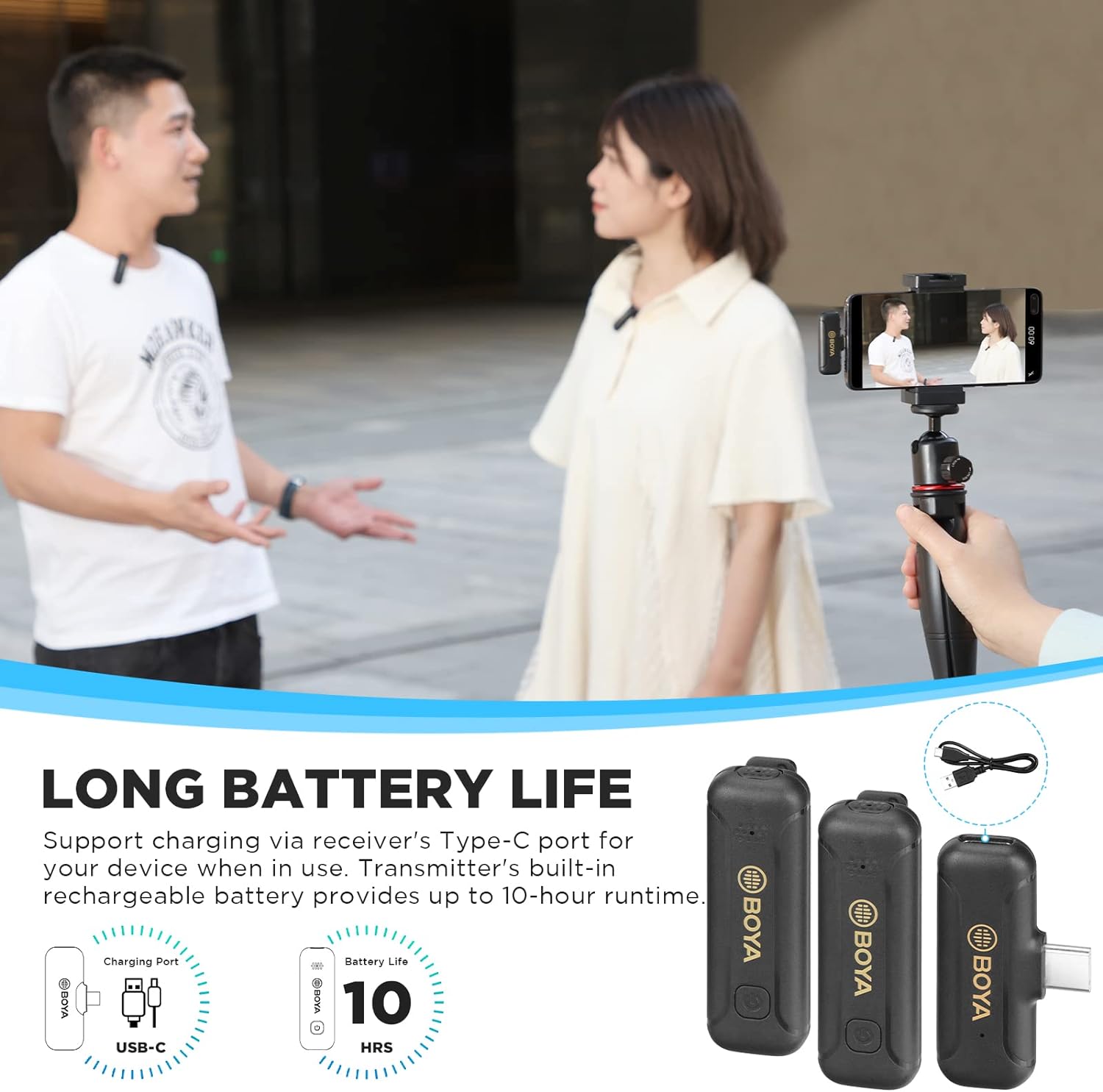Boya USB-C Wireless Lavalier Microphone Mini Type-C Microphone with Noise Cancelling for OSM Action Boya USB-C Wireless Lavalier Microphone Mini Type-C Microphone with Noise Cancelling for OSM Action