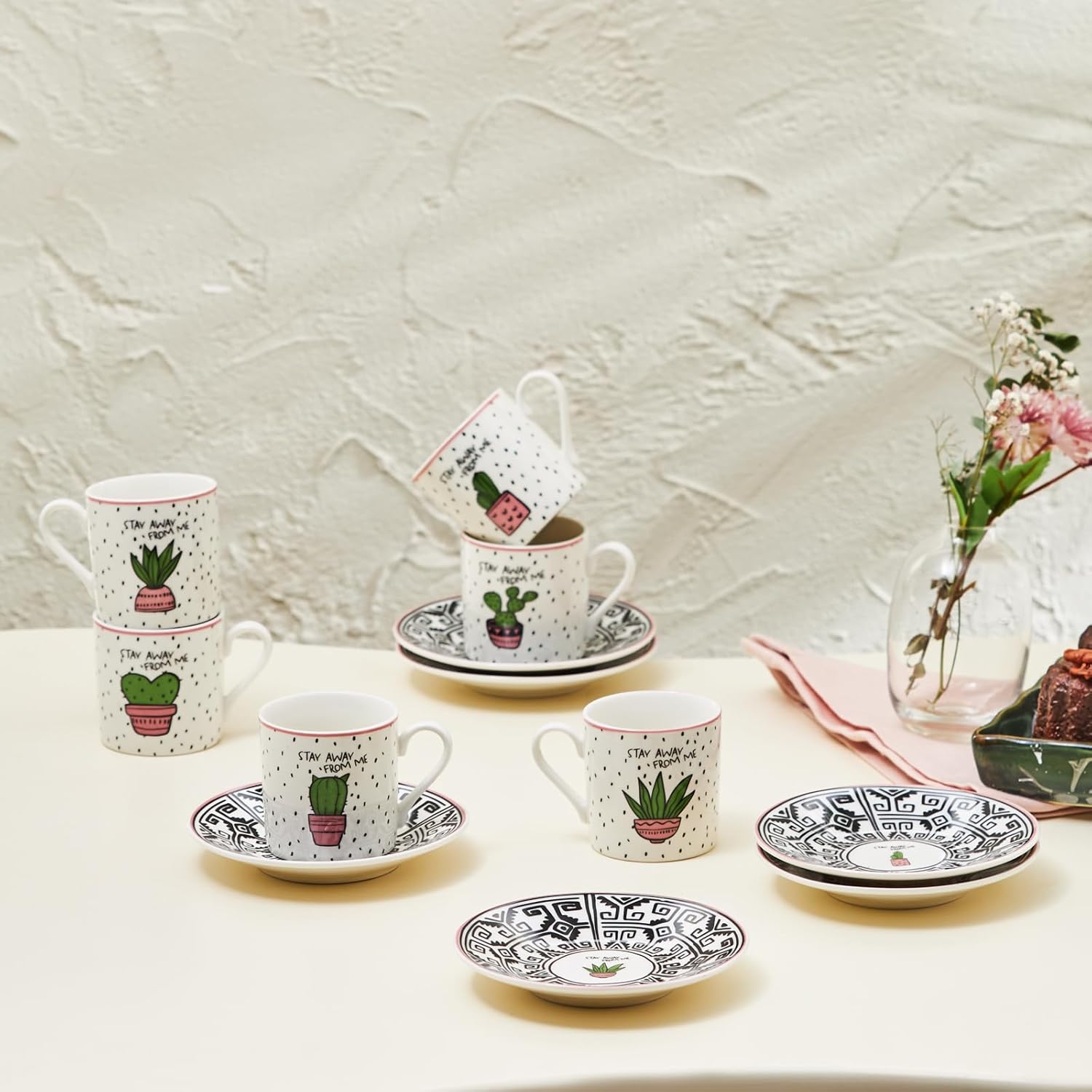 Karaca Cactus 6 Coffee Cups Set 80ml Modern Design Karaca Cactus 6 Coffee Cups Set 80ml Modern Design