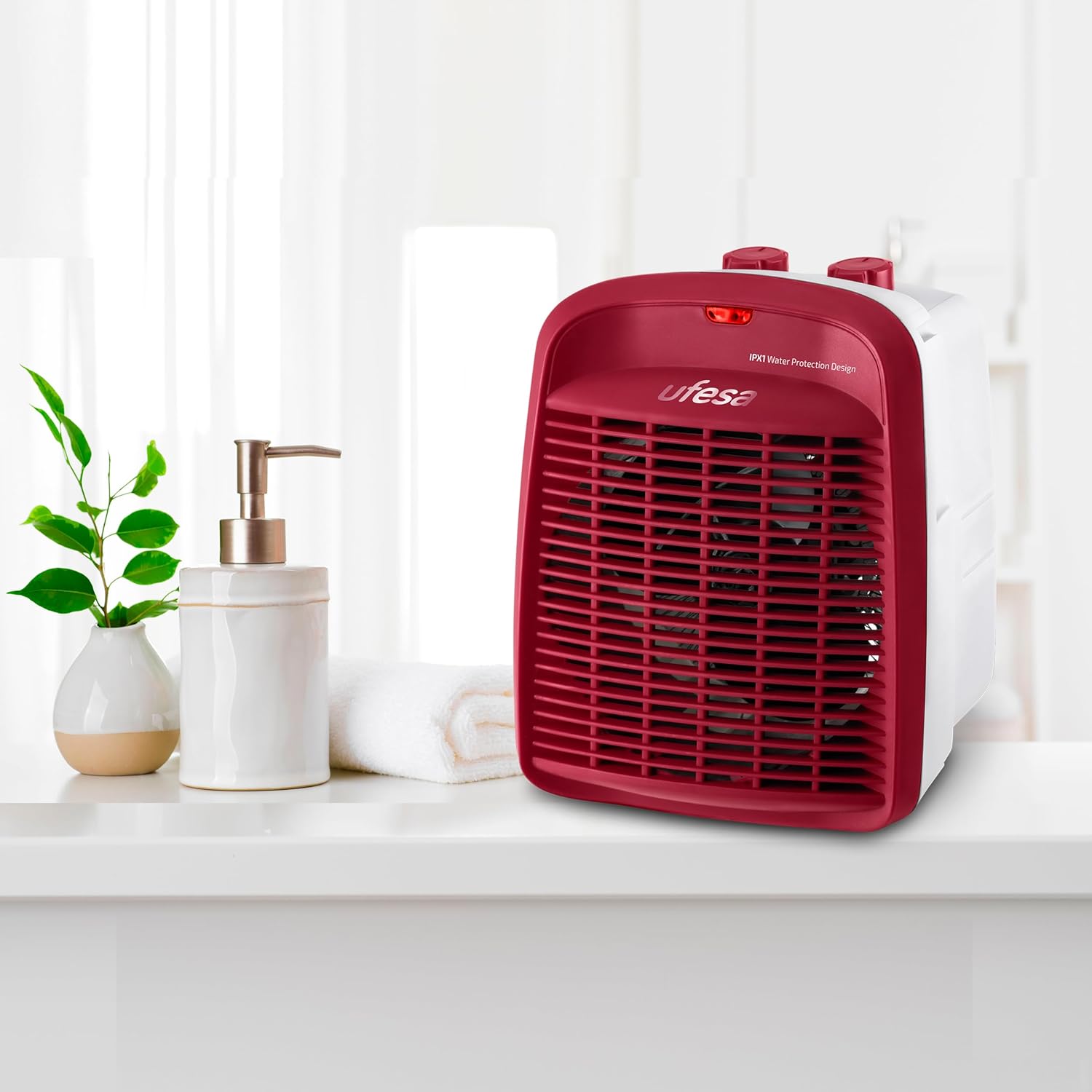 Ufesa Persei Red Electric Heater - 2000W Portable Heater for Small Spaces