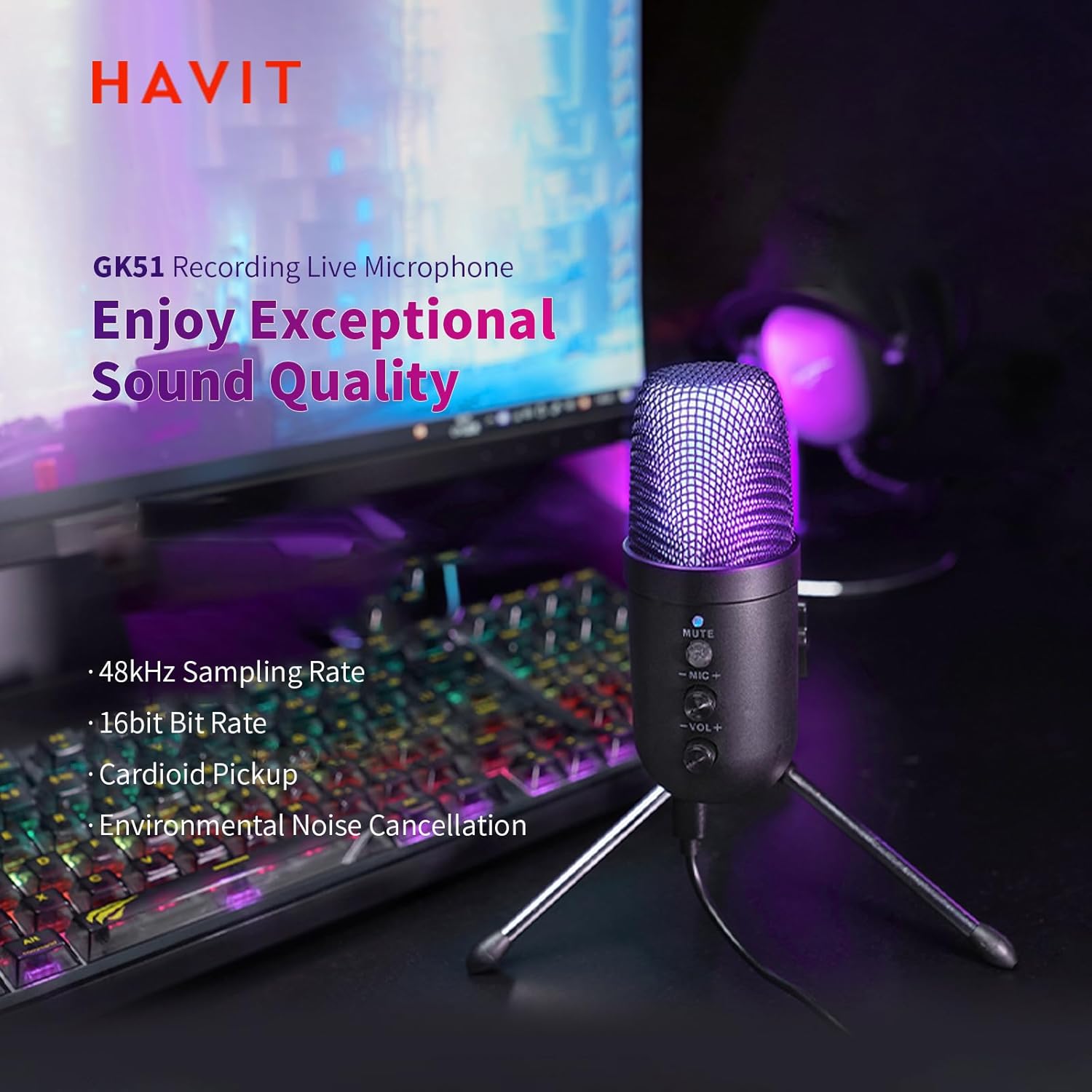 HAVIT High-Quality Recording Microphone with RGB Lighting HAVIT High-Quality Recording Microphone with RGB Lighting