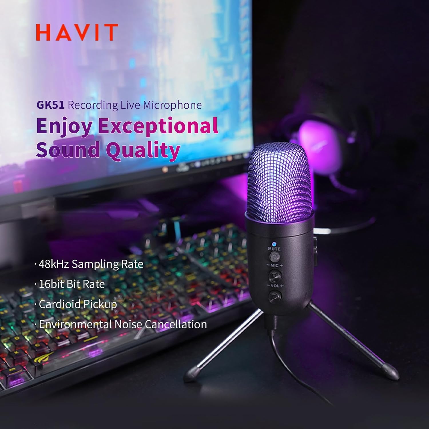 HAVIT High-Quality Recording Microphone with RGB Lighting