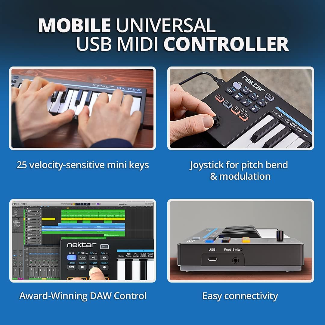 لوحة مفاتيح تحكم USB MIDI من Nektar Impact مع تكامل DAW من Nektar - أسود