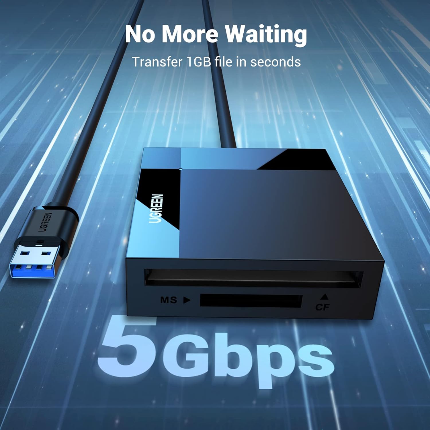 UGREEN قارئ كروت USB 3.0 متعدد – قراءة 4 كروت معًا بسرعة 5Gbps