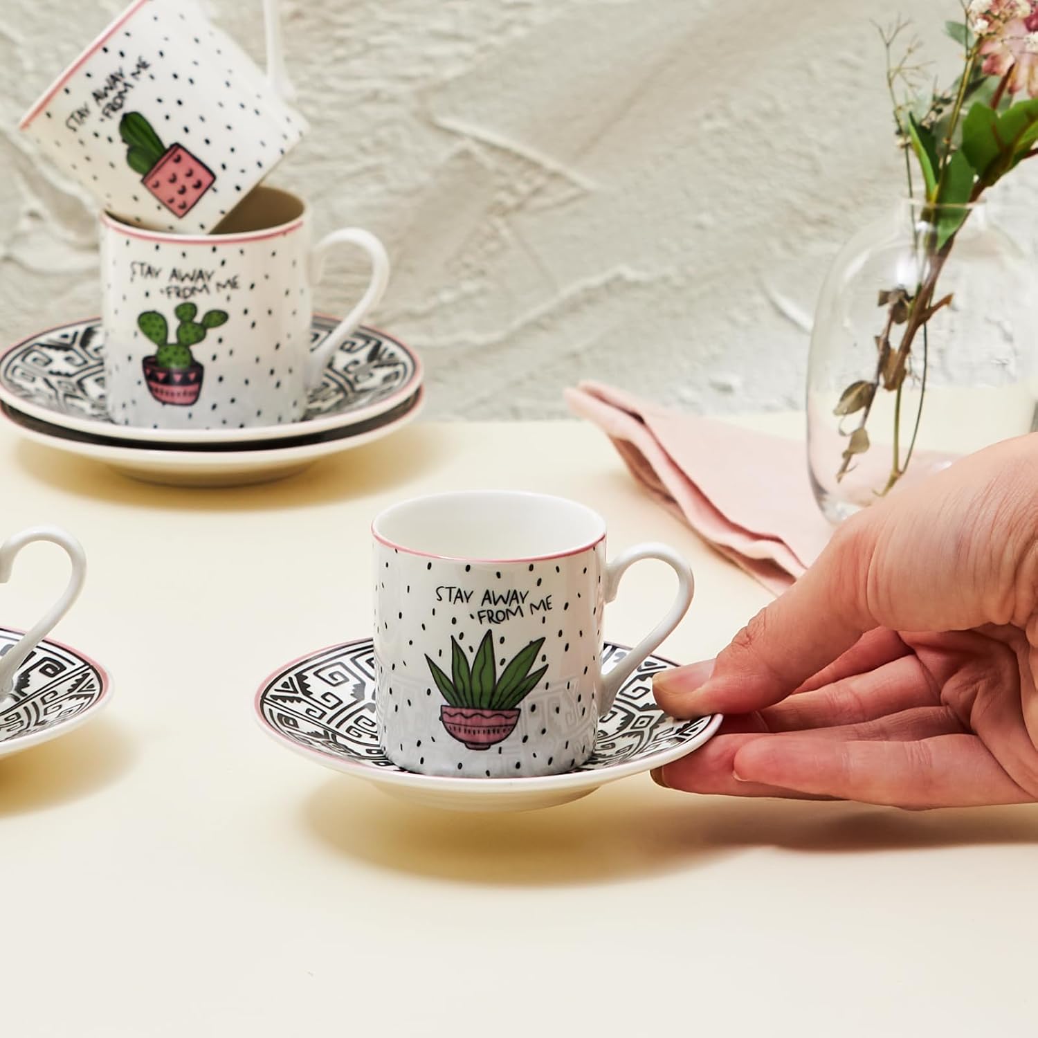 Karaca Cactus 6 Coffee Cups Set 80ml Modern Design Karaca Cactus 6 Coffee Cups Set 80ml Modern Design