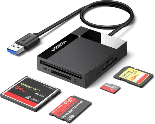 UGREEN قارئ كروت USB 3.0 متعدد – قراءة 4 كروت معًا بسرعة 5Gbps