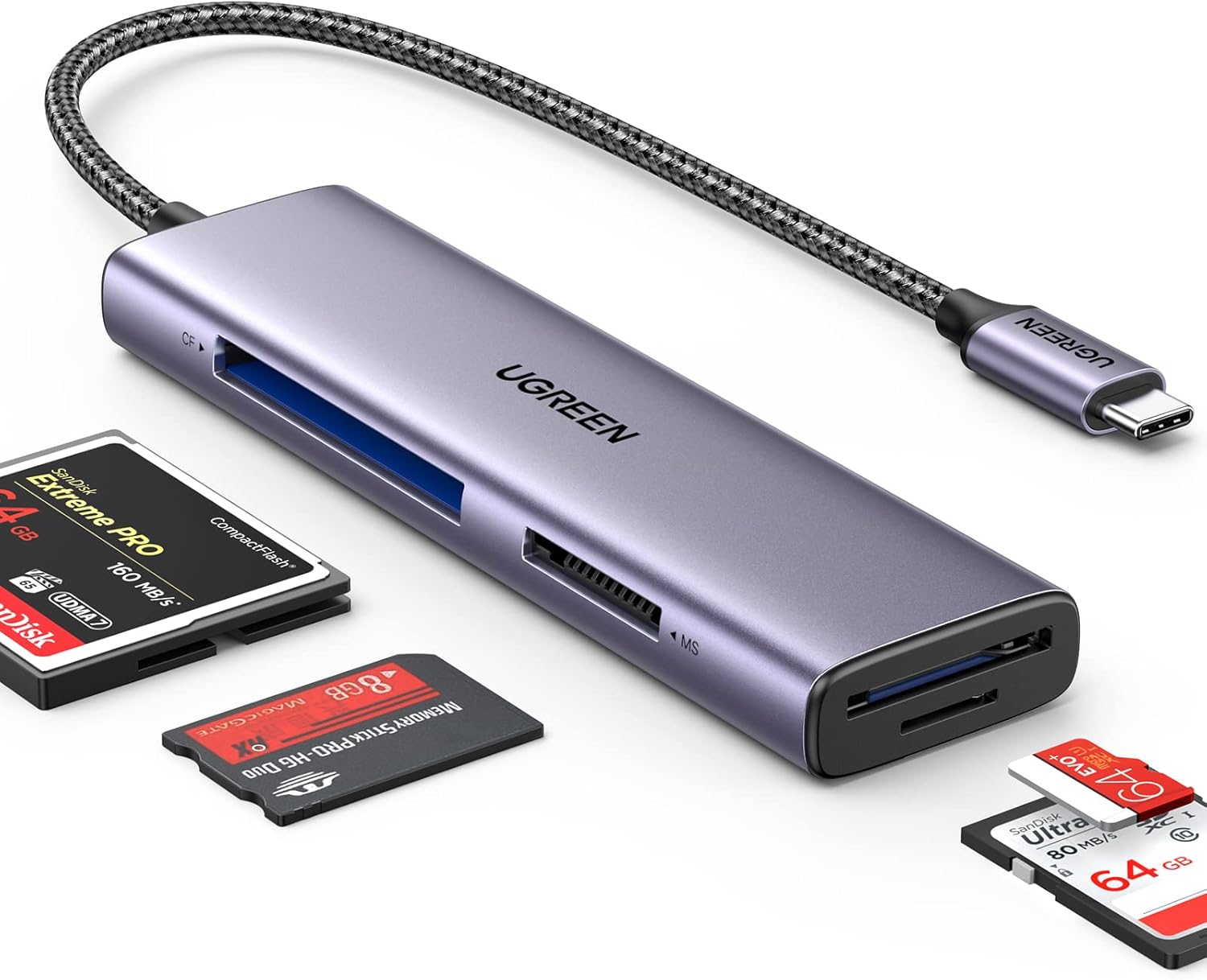 قارئ كروت USB-C 4 في 1 من UGREEN بمنفذ CF/SD/TF/MS