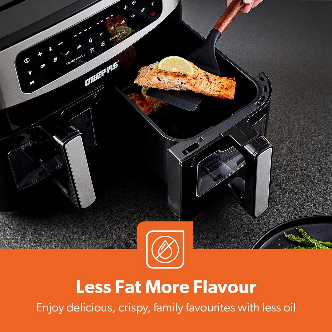 Geepas 9L Dual Basket Digital Air Fryer VORTEX Technology Geepas 9L Dual Basket Digital Air Fryer VORTEX Technology