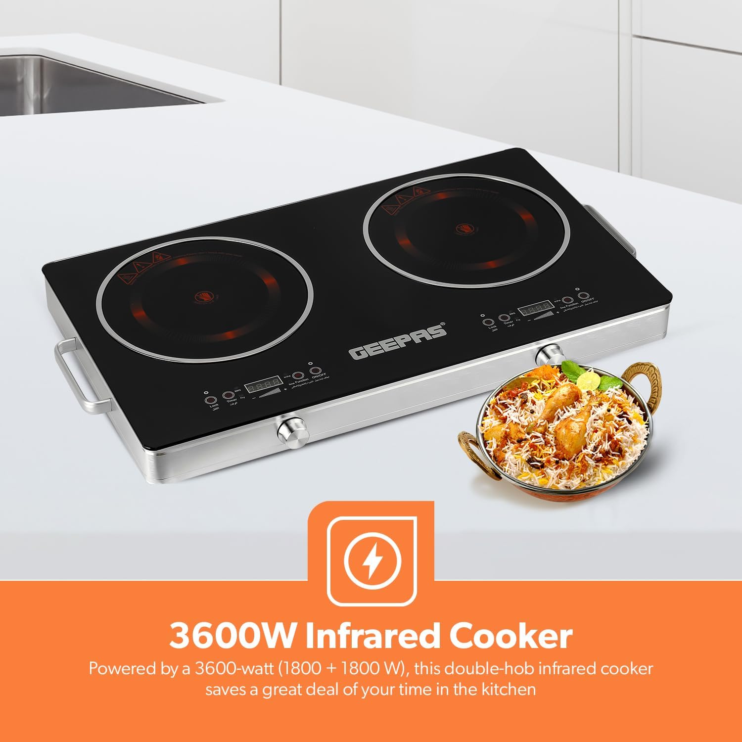 Geepas GIC6131N Digital Infrared Cooker 3000W Double Hob | Touch & Knob Control