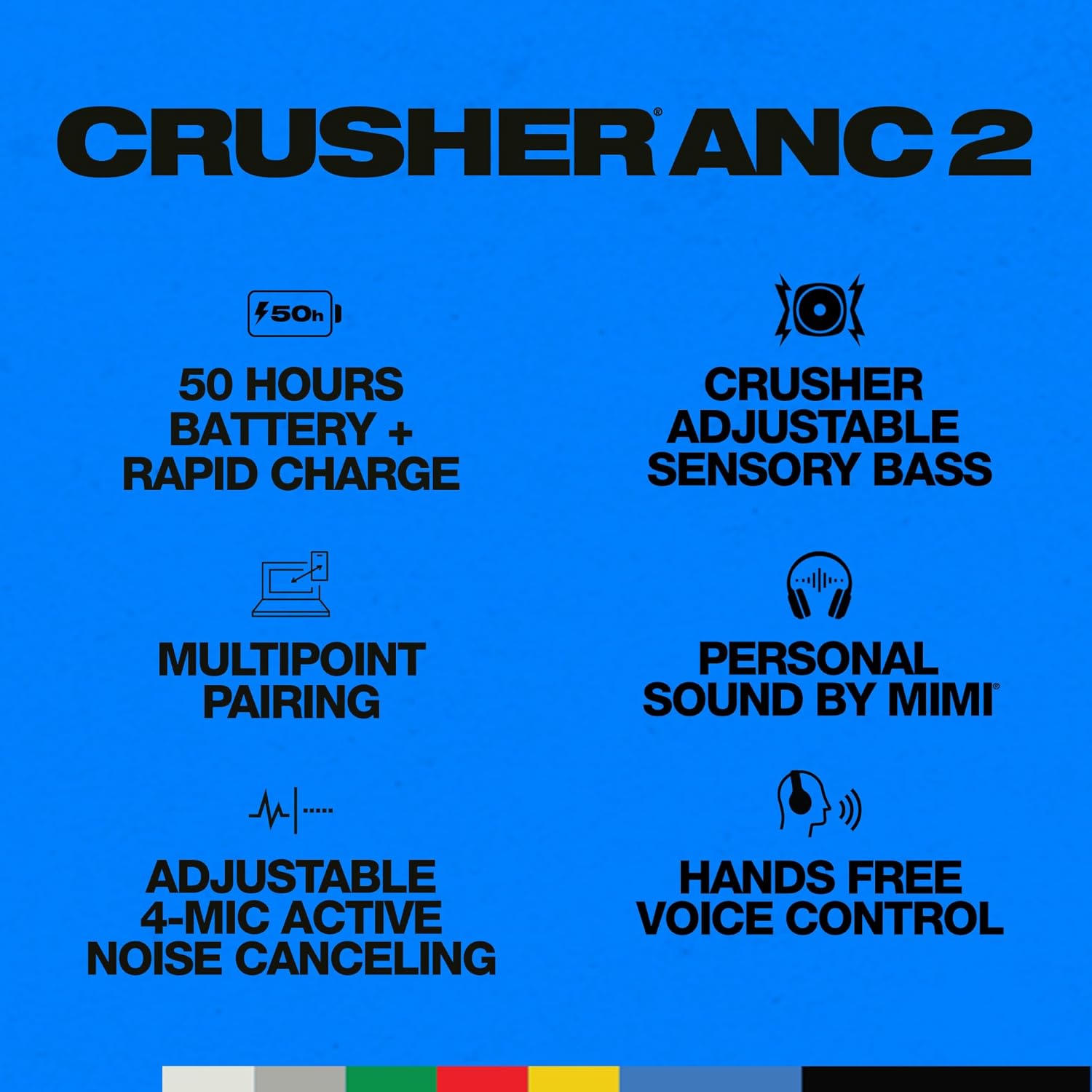 سماعات Skullcandy Crusher ANC 2 لاسلكية مع إلغاء الضوضاء (Black)
 