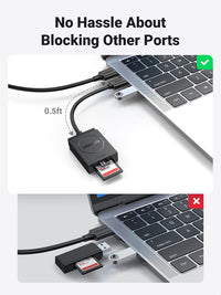 UGREEN قارئ كروت USB 3.0 مزدوج بسلك 6 إنش – يدعم حتى 2TB