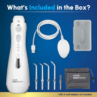 Waterpik فلوسر مائي لاسلكي أبيض مع شنطة و4 رؤوس