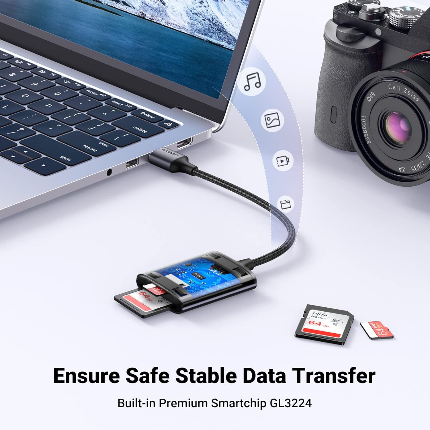 UGREEN USB 3.0 Aluminum SD/MicroSD Card Reader – Dual Slot, 5Gbps