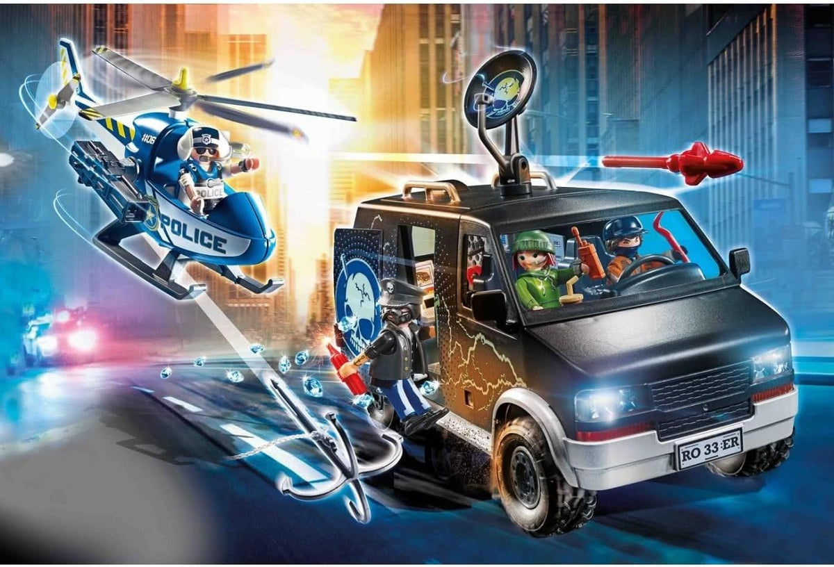 Playmobil Helicopter Chase with Runaway Van - Toy Adventure Playmobil Helicopter Chase with Runaway Van - Toy Adventure