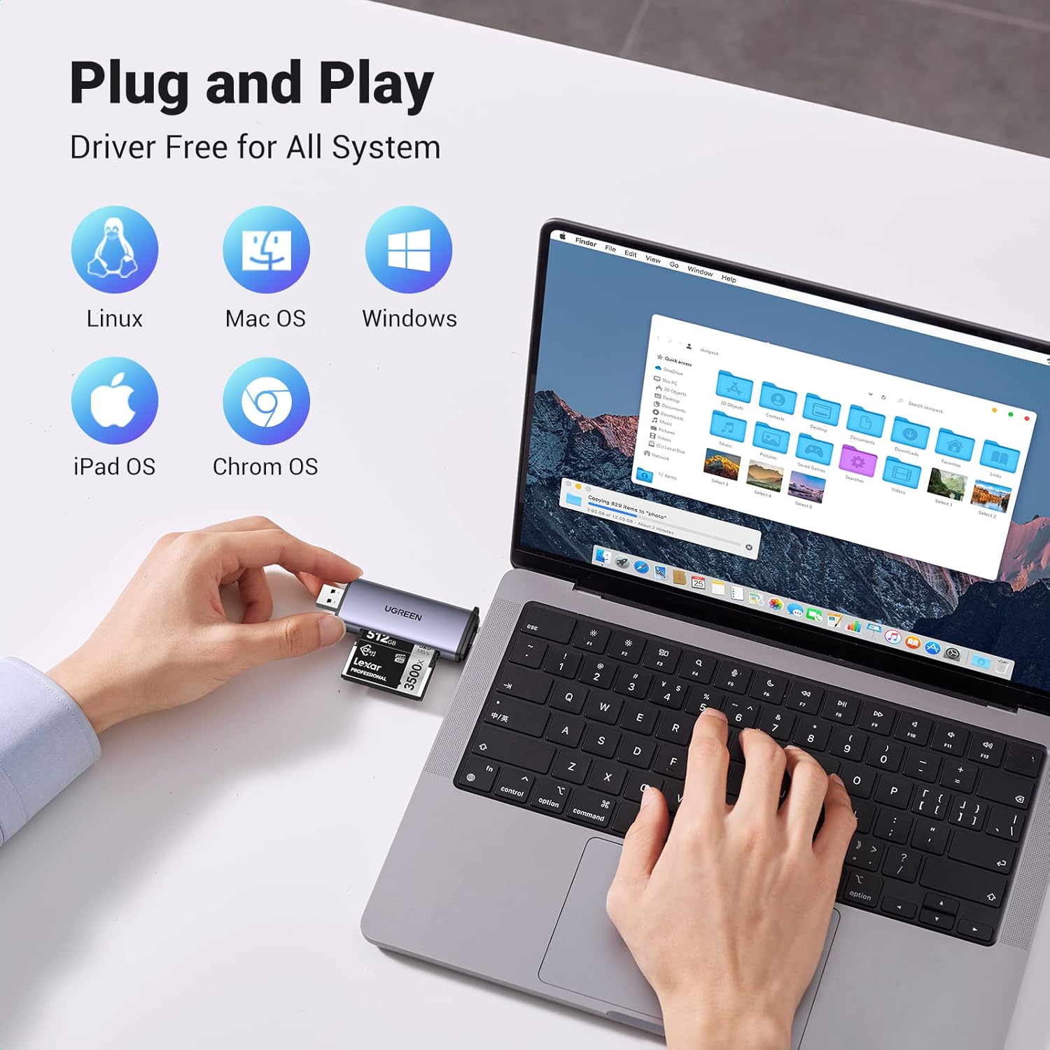 UGREEN CFast 2.0 Card Reader – USB-C & USB-A, Aluminum.